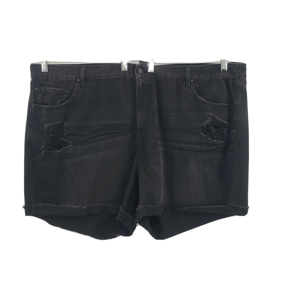 Refuge black destructed jean shorts womens plus size 26 high rise 5 in i…